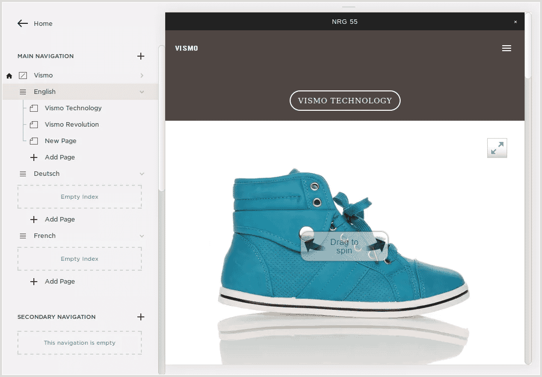 Screenshot of 360 spin Squarespace