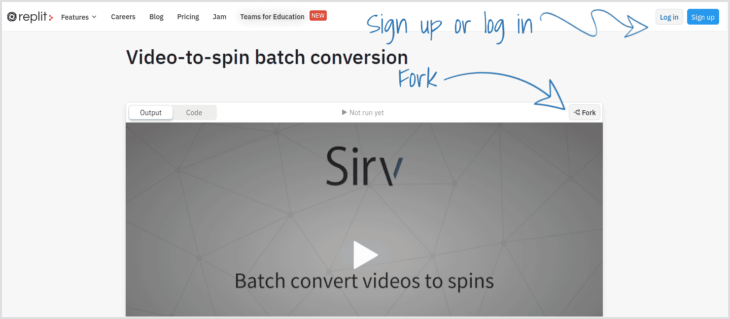 Fork the Video to Spin repl created by Sirv