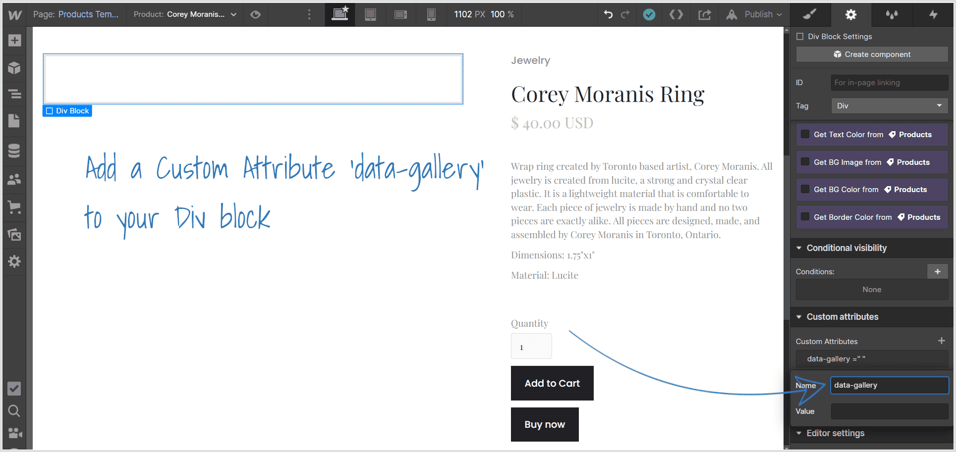 Add data-gallery custom attribute