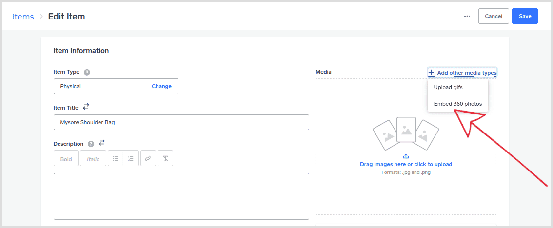 Click to add other media types in Weebly