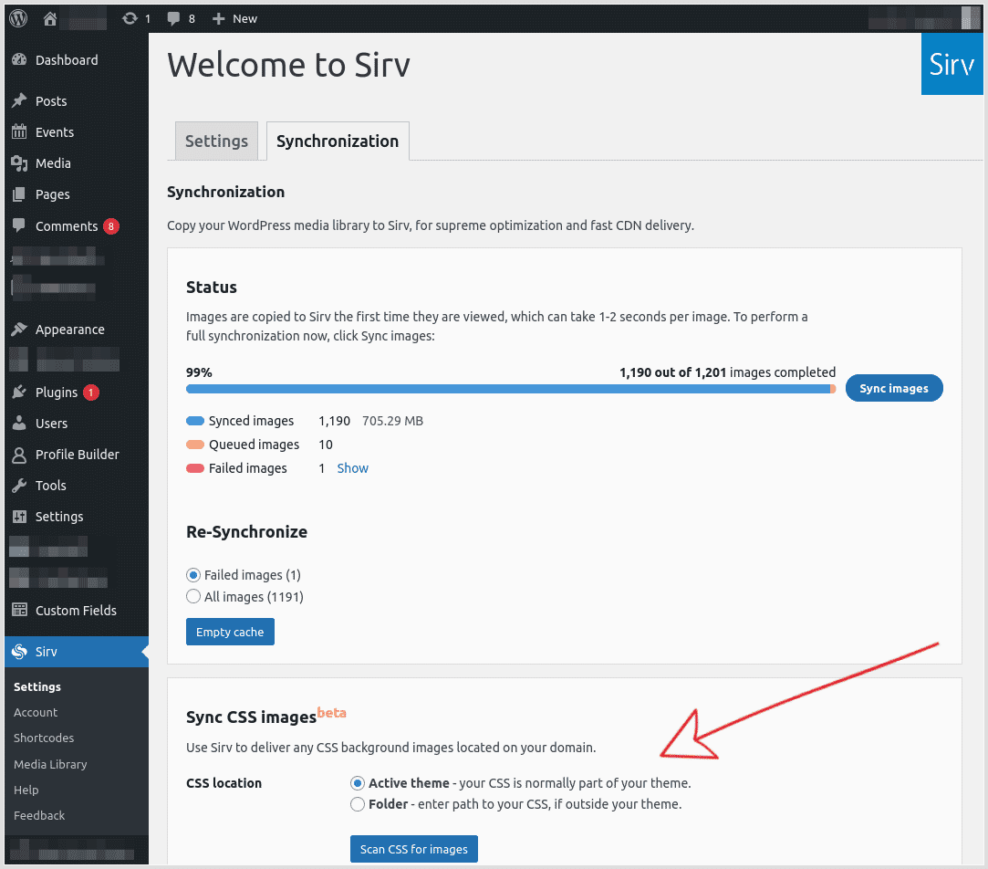 CSS background image settings in Sirv plugin