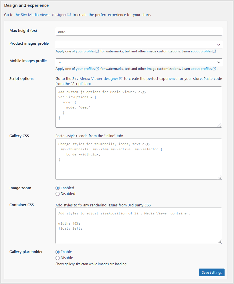 Sirv for WooCommerce variation images settings
